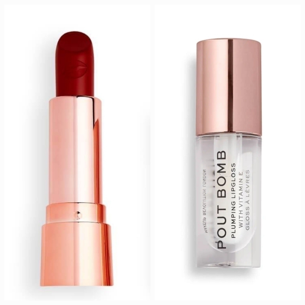 Revolution Beauty London Lipstick (Ruby) & Clear Gloss Bundle